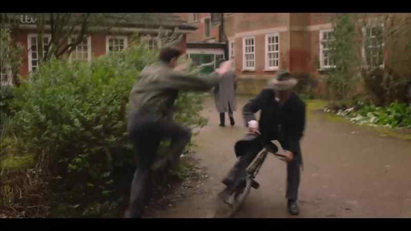 MAN EXCLAIMS, BIKE CLATTERS