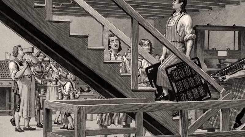 Man as Franklin: I drank only Water; the other Workmen