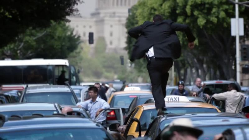 MAN: Get off of there!