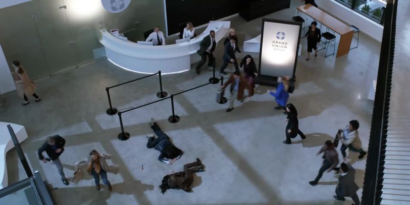 MAN, ON P.A.: WE HAVE A CODE 5 IN THE LOBBY