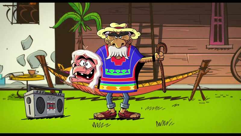 [mariachi music playing]