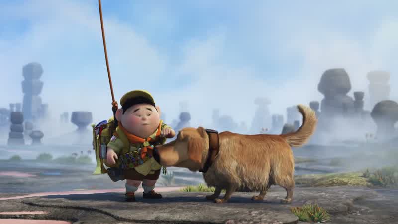 Hey I like dogsWe have your dogI wonder whom he belongs to Sit boyHey look he's trainedShakeAha SpeakHi thereDid that dog just say Hi thereOh yesMy name is Dug I just met you and I love youMy master