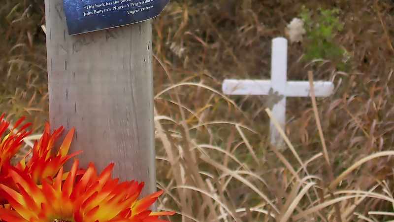 May had the little roadside memorial and there was a post next to it and on the posts