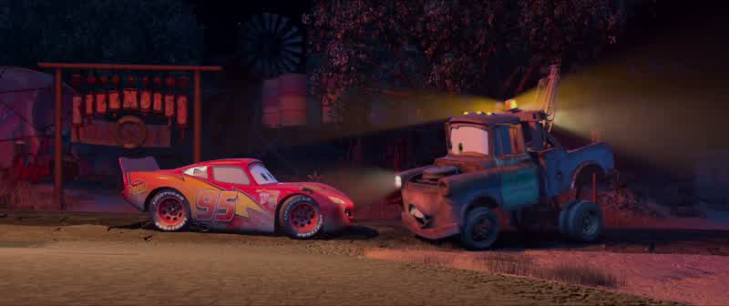 McQueen and Sally parked beneath a treeK i s somethin' somethin' somethin' t