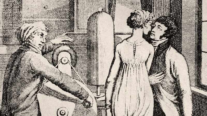 Men and women exchanged electrical kisses
