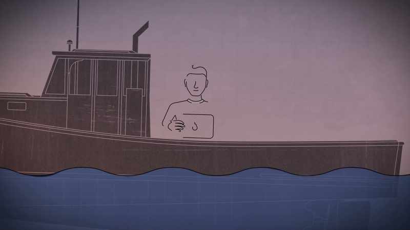 [Mendelow] Person in boat wirelessly connects to a computer in a case