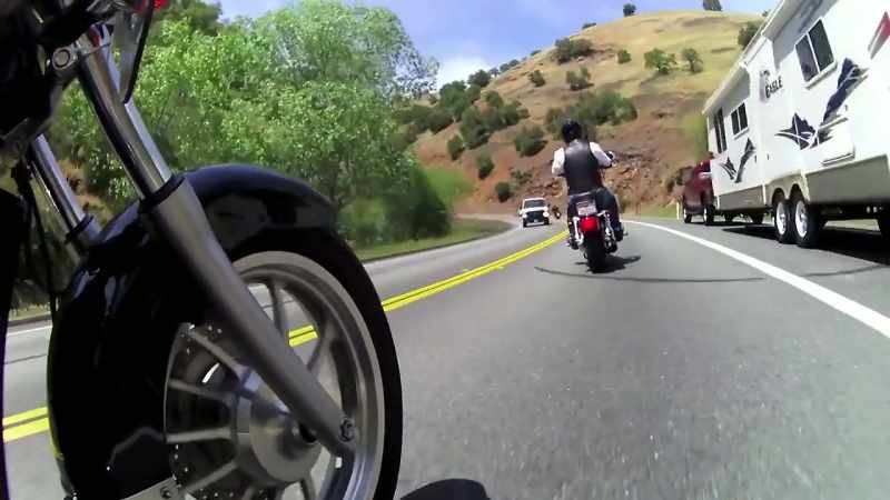 (motorbike engine roars)