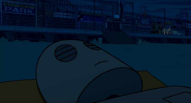 [Music stops, seagulls caw]