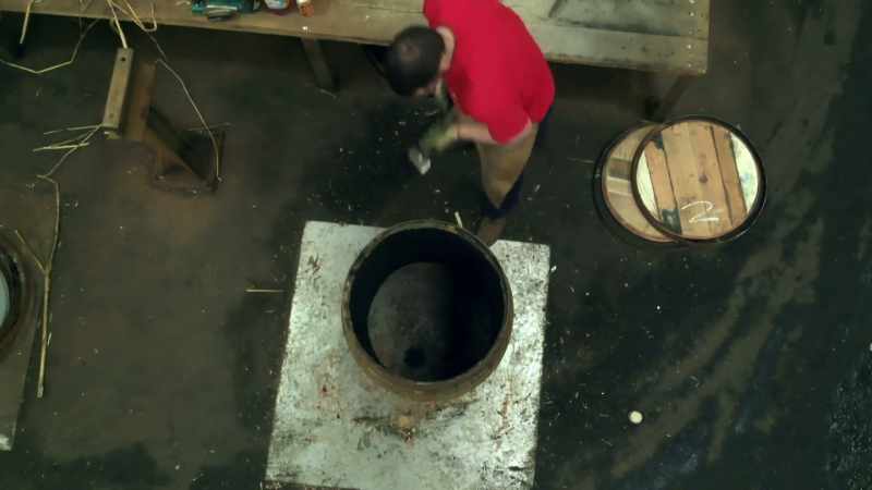 NARRATOR: Once the barrels have been fixed and both ends have been removed