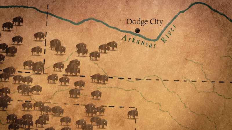 Narrator: The hide yards at Dodge City now stood empty