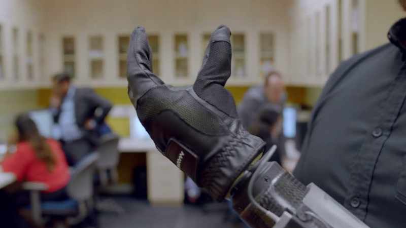 [narrator] The sensors in the hand can actually send information back