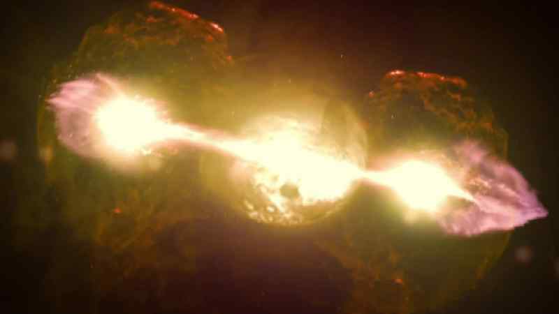 Narrator: WHEN STARS OVER 100 TIMES HEAVIER THAN OUR SUN EXPLODE