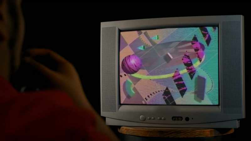 [new age music plays on TV]