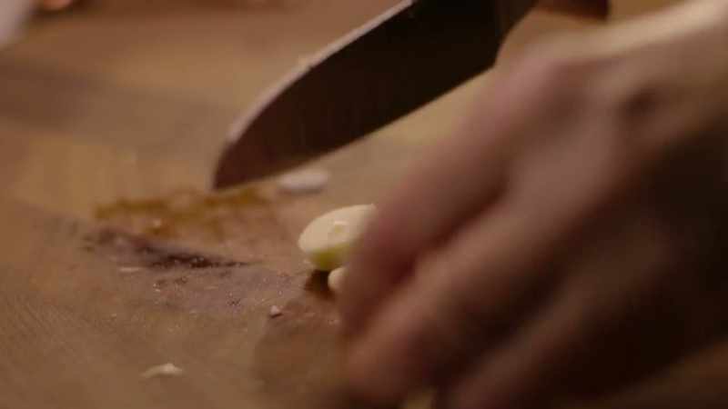 Next, I chop some garlic