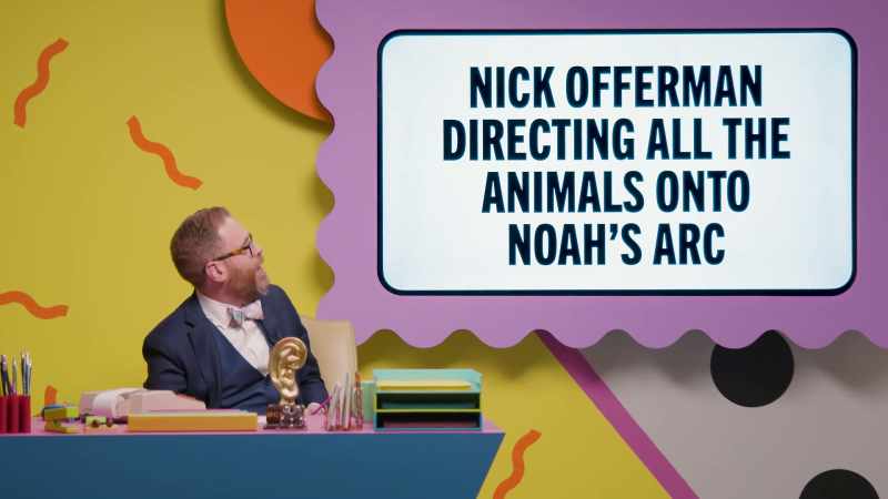 Nick Offerman directing all the animals onto Noah's Ark