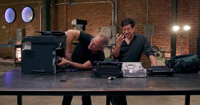 Now Frank removes the printer's heart. -Yeah