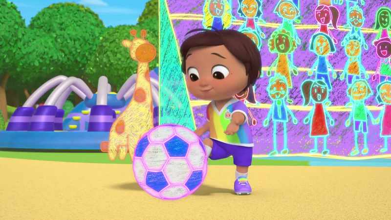 Now we try to kick the ball into the net and score goals
