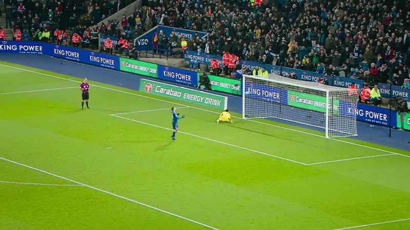 Number nine, Jamie Vardy, this time drives it