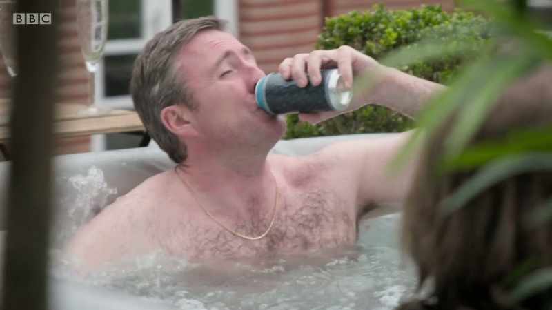 Oh, aye, hot tub, booze, slaggings