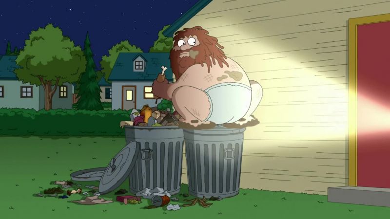 Oh, damn it, he's in the garbage again!