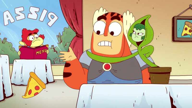 Oh, pizza! [grunts]
