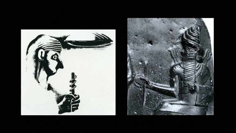 On the right, carved in ancient stone