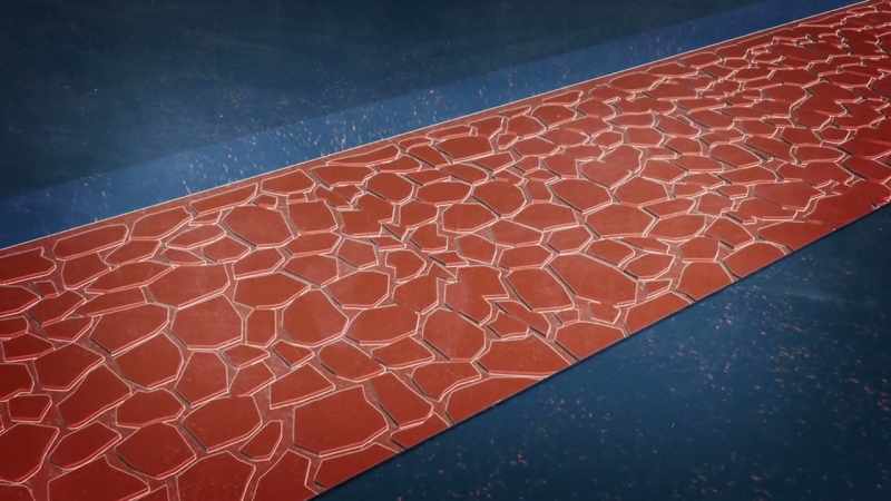 On the surface, a layer of paving stones angled