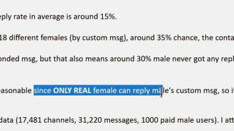 Only a real female can reply to a male's custom message