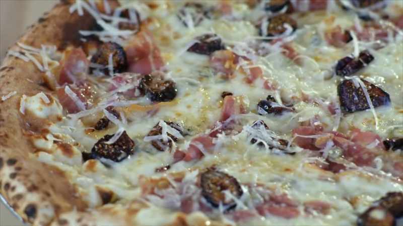 Our fig and prosciutto pizza