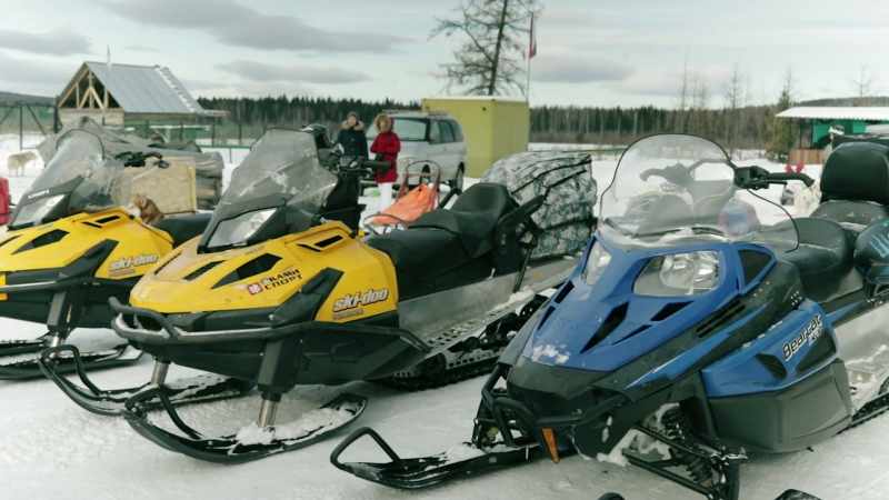 Our group of four will lead on snowmobile