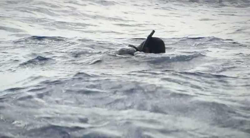Paul heads towards shore as fast as he can