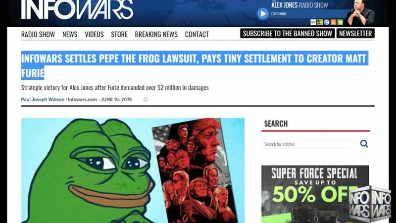 Pays tiny settlement to creator Matt Furie