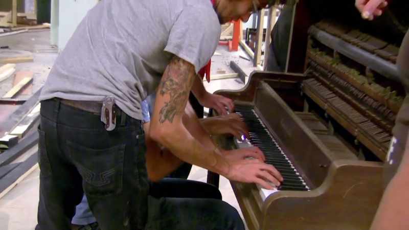 [piano music] [drilling]