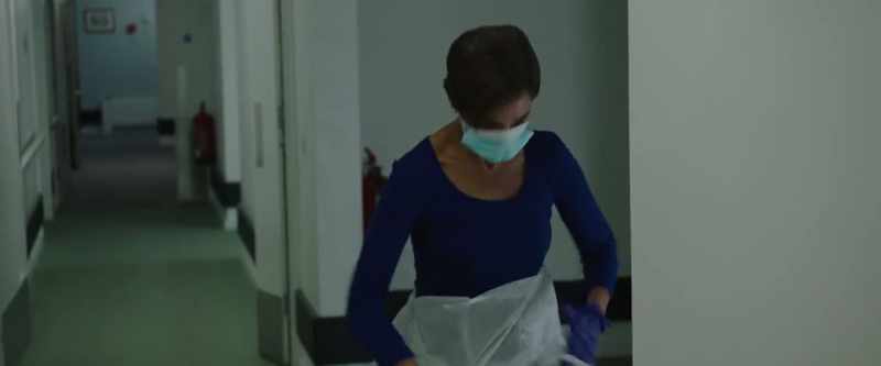 (plastic apron rustling)