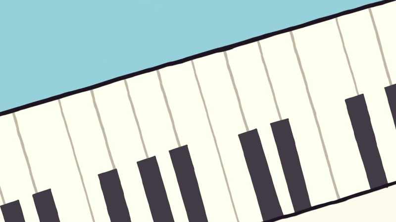[playing music off-key]