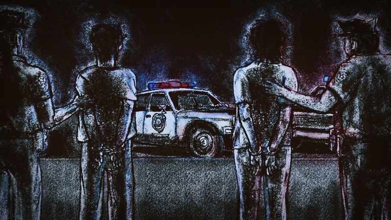 (police siren, radio chatter)