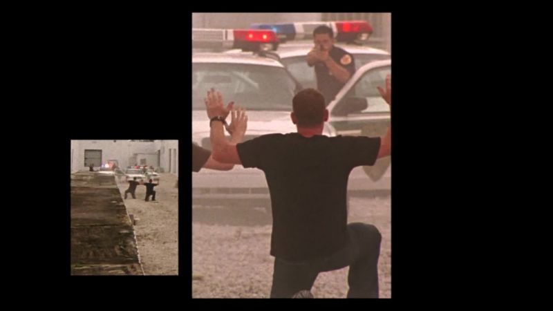 [ Policeman ] Hands in the air! Get down!