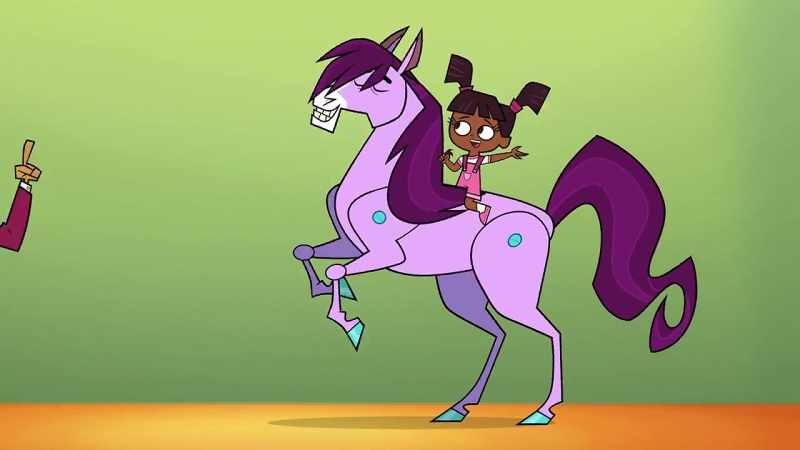 (Poof, horse whinnies)