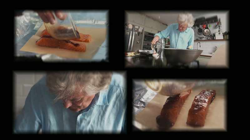 Pour the marinade over the salmon