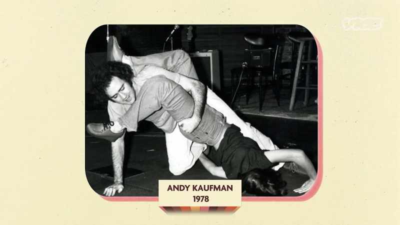 Practicing some wrestling moves at a party in 1978