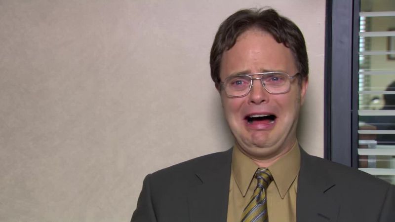 [pretending to cry] Jim is gone