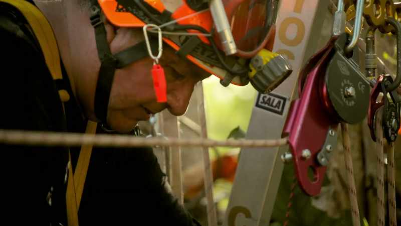 Rappelling down