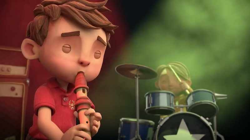 [recorder and drums]