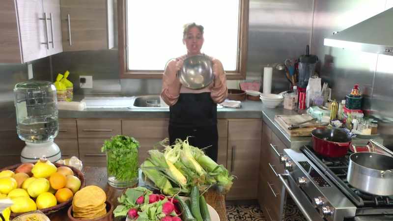 Red onion, cucumber, radish, corn, cilantro, avocado