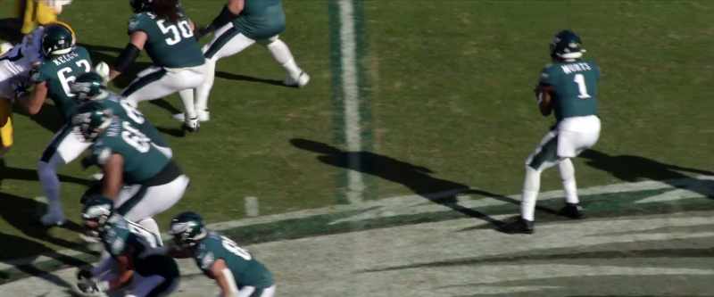 [Reese] Hurts, he's looking. He is going deep