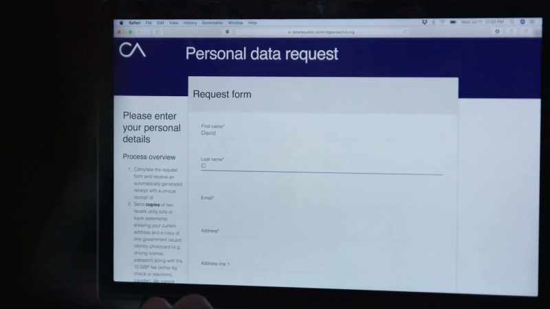 REQUEST FOR PERSONAL DATA