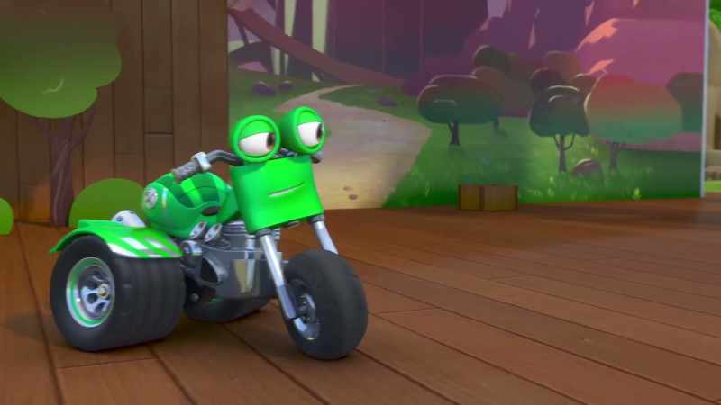 (revving, honking)
