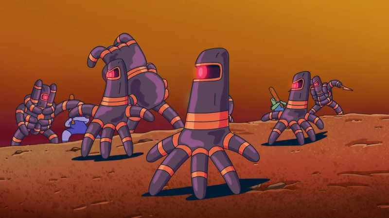[robot hands burbling] - [bandit yelling]