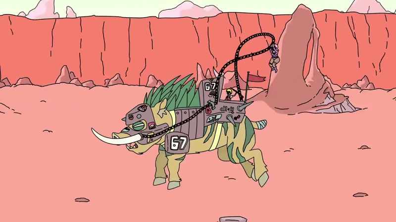 [rock music playing]