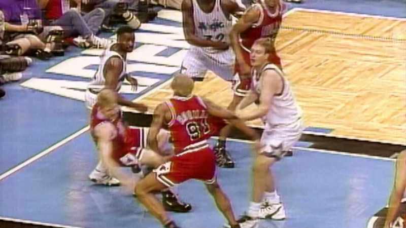 Rodman with his ninth rebound